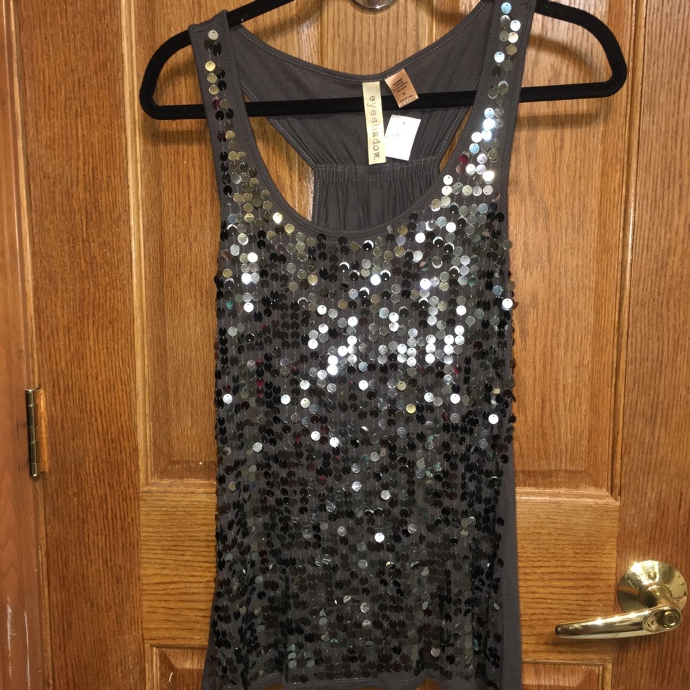 Black Sequined Razor Back Shirt ❤️PRICE DROP
